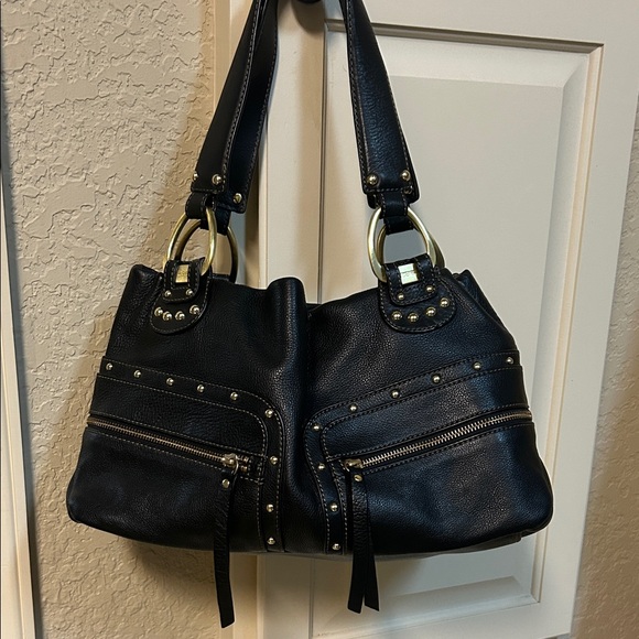 Handbags - Black Studded Leather Shoulder Bag